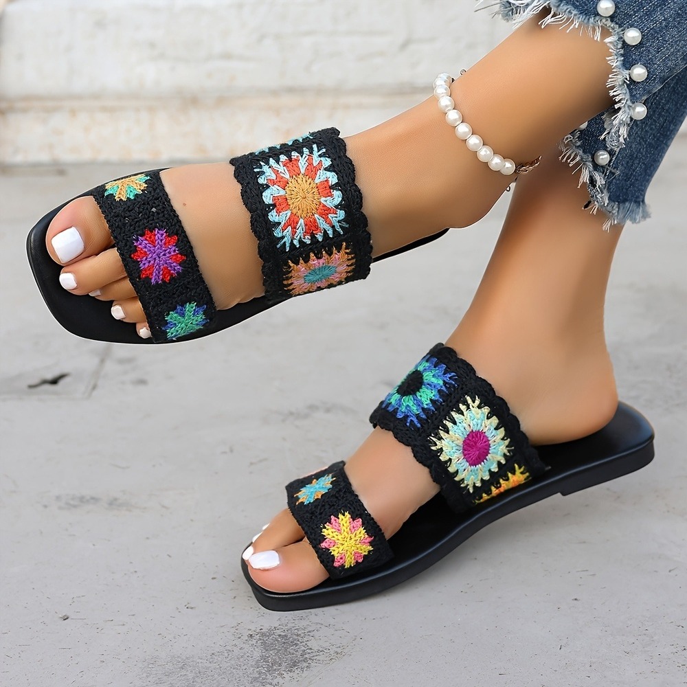 Unbranded Lace Crochet Embroidered Granny Square Bohemian Sandals Sz 10 NEW